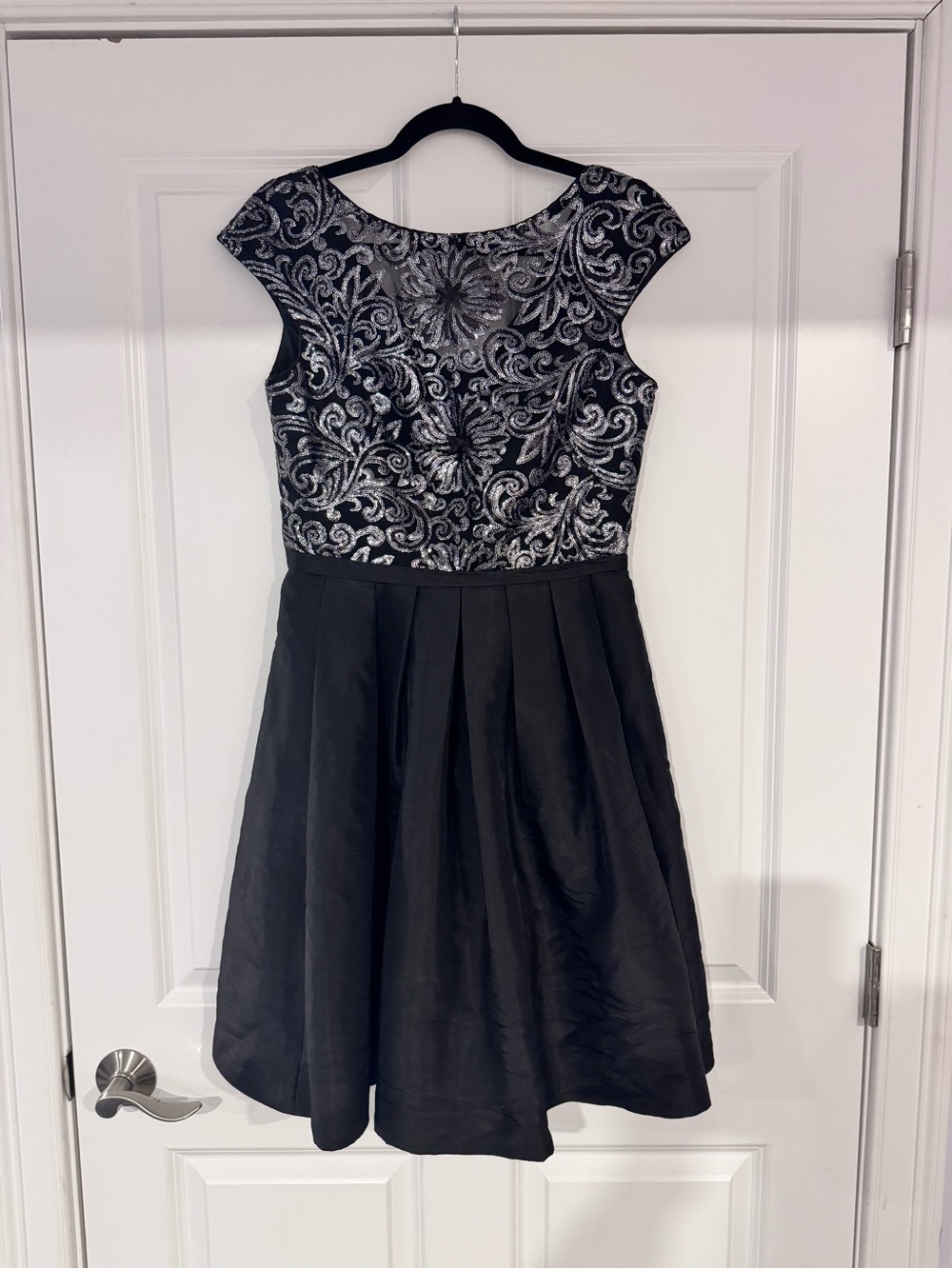 Calvin Klein Black and Silver Fit-and-Flare Midi Dress